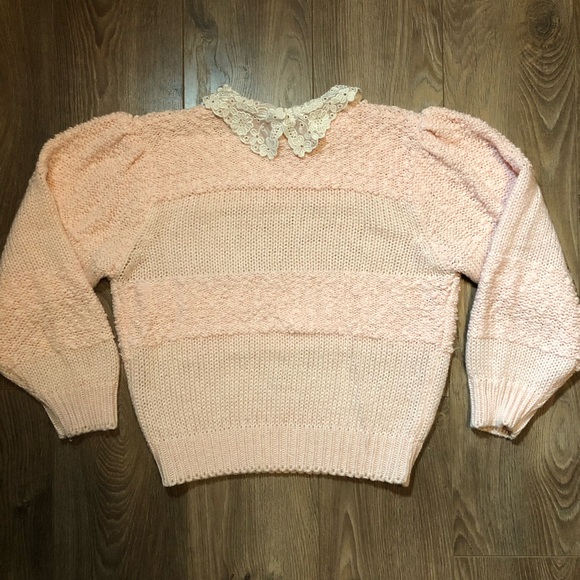 Vintage Pink Knit Lace Collar Sweater - Picture 12 of 17